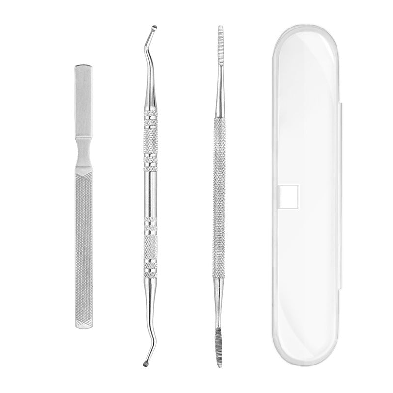 Manufacturer stainless steel nail picker 3-piece set portable nail groove ingrown nail remover onychomycosis nail file manicure tool