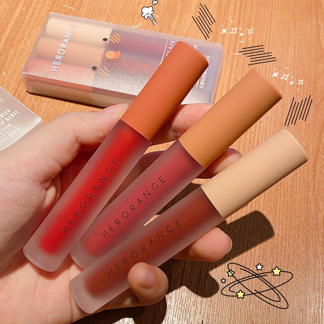 HERORANGE~Three lip gloss gift box set for whitening female students, one affordable price, dropshipping matte matte velvet
