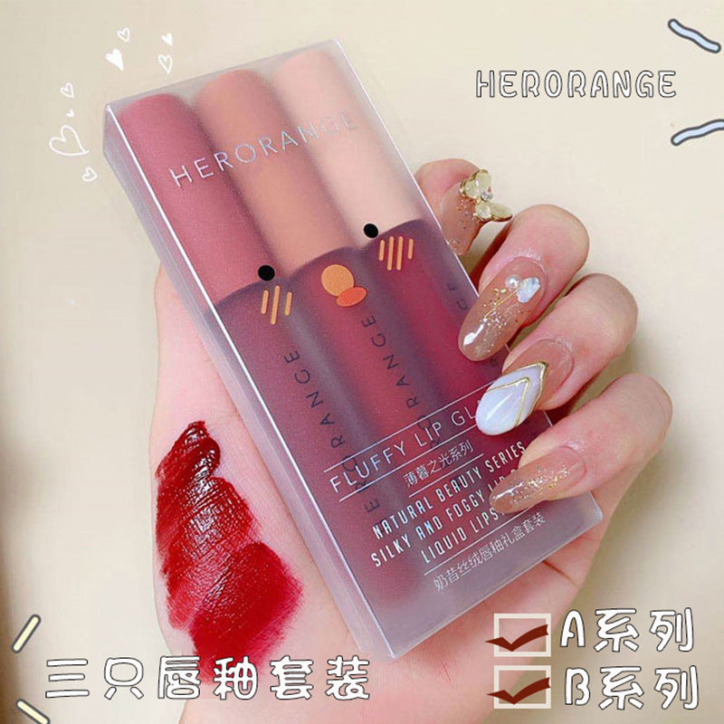 HERORANGE~Three lip gloss gift box set for whitening female students, one affordable price, dropshipping matte matte velvet