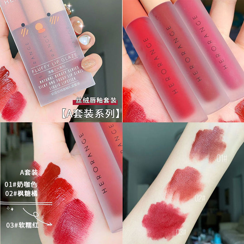 HERORANGE~Three lip gloss gift box set for whitening female students, one affordable price, dropshipping matte matte velvet