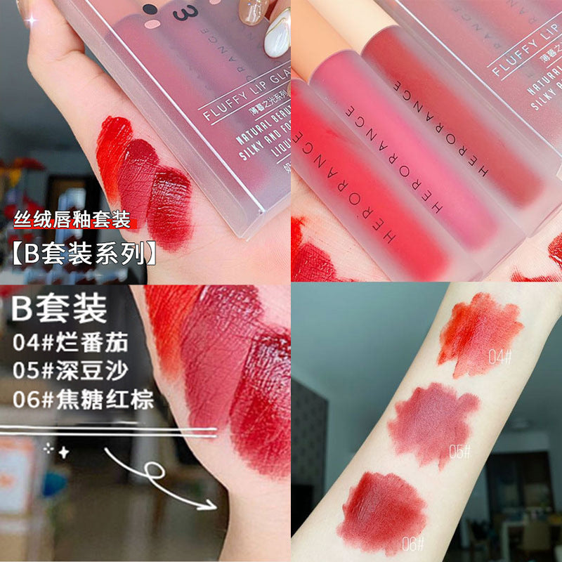 HERORANGE~Three lip gloss gift box set for whitening female students, one affordable price, dropshipping matte matte velvet