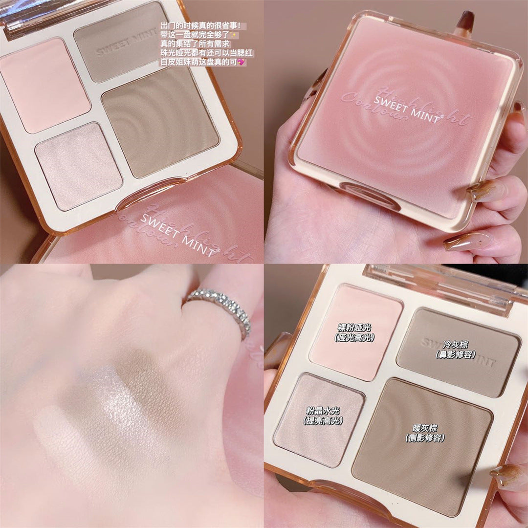 SWEET MINT Four-Color Contour Palette Matte Milk Tea Earth Color Eye Shadow Contour Shadow Highlight Long-lasting Makeup Comprehensive Palette