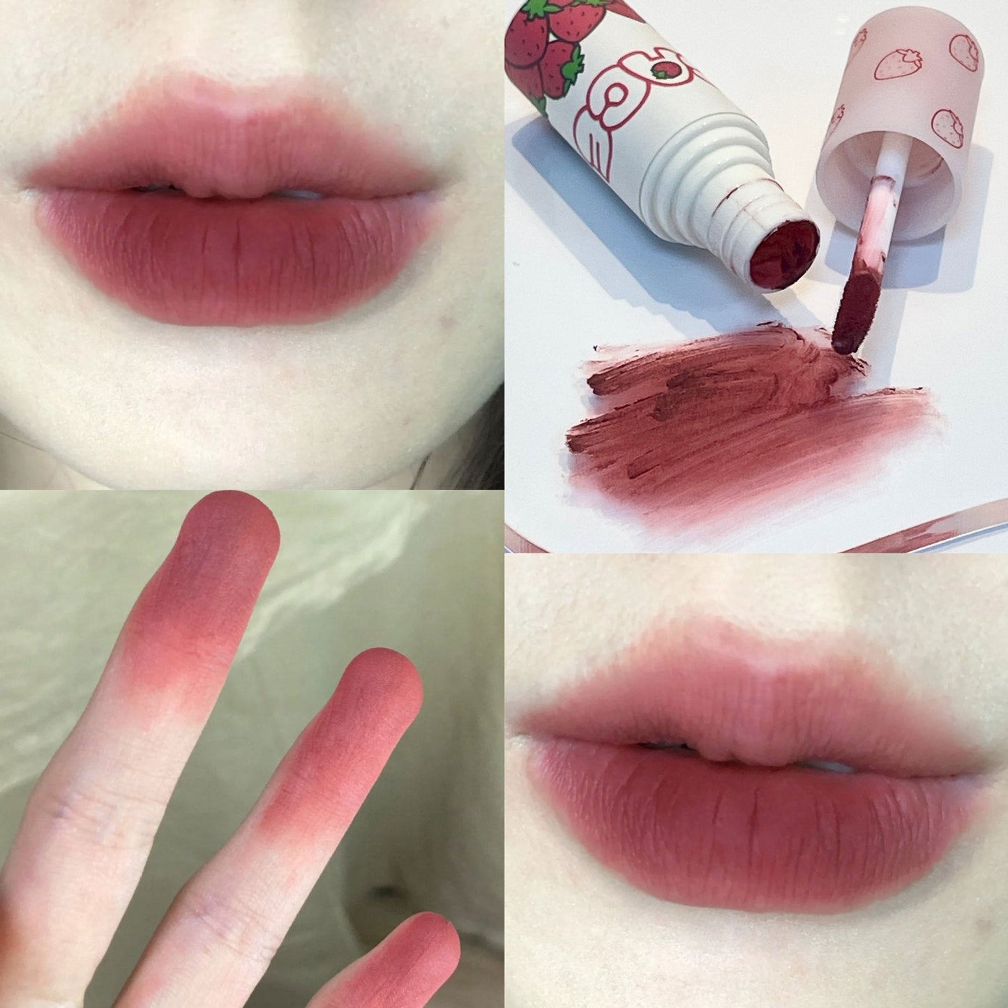 C60 strawberry lip mud lip glaze 6 colors brown bean paste color makeup affordable students can use easy color brown coffee wholesale