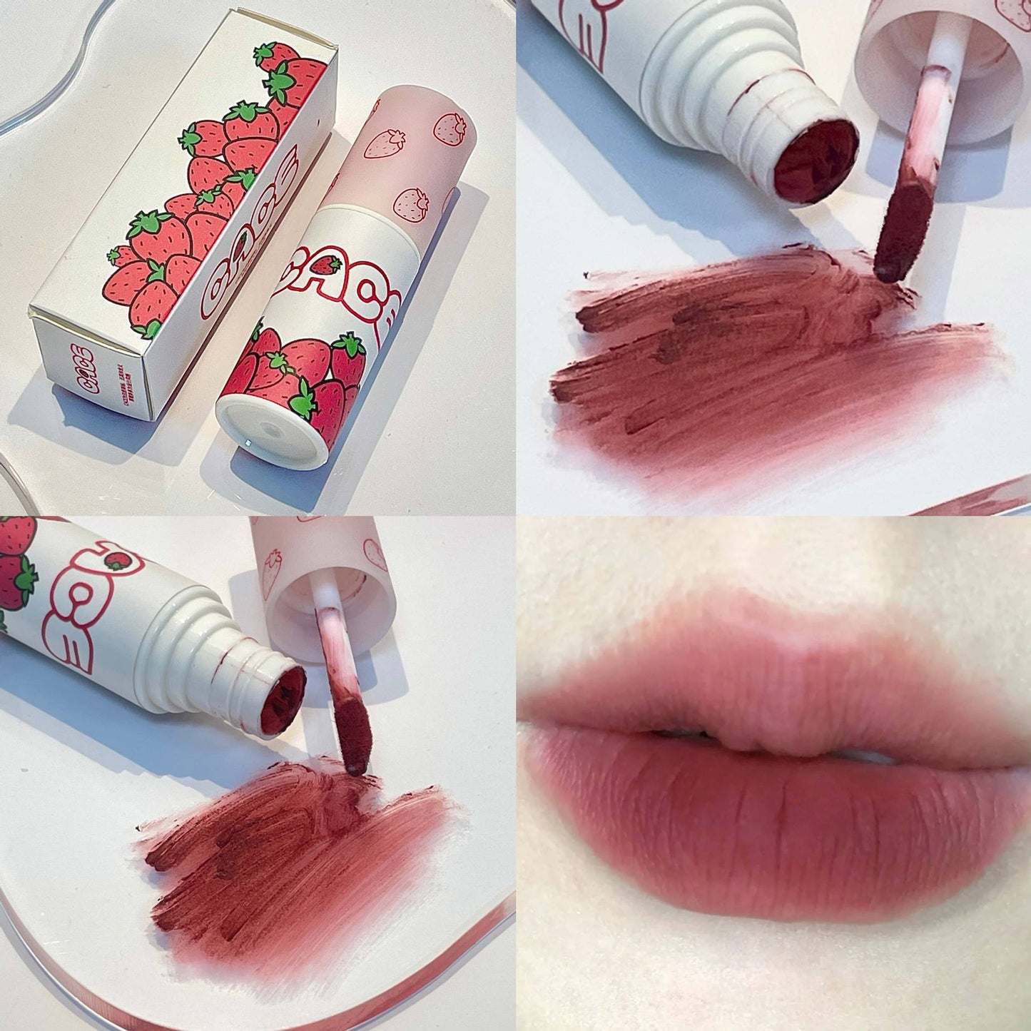 C60 strawberry lip mud lip glaze 6 colors brown bean paste color makeup affordable students can use easy color brown coffee wholesale