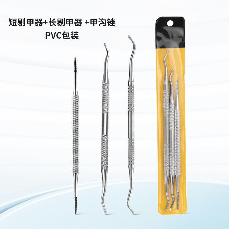 Stainless steel double-head nail picker nail groove spoon set double-head kicker ingrown nail cleaning toenail dirt manicure tool