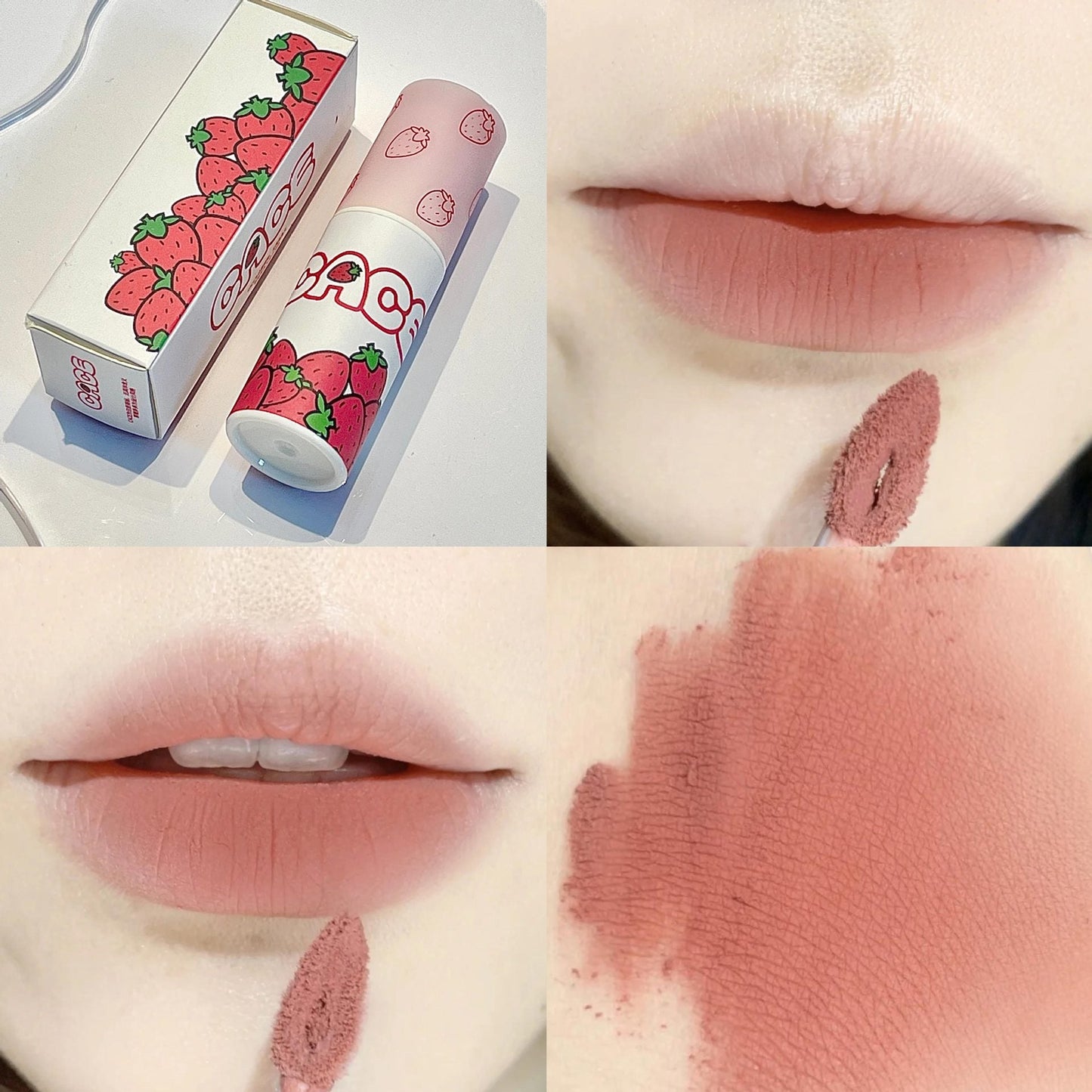 C60 strawberry lip mud lip glaze 6 colors brown bean paste color makeup affordable students can use easy color brown coffee wholesale