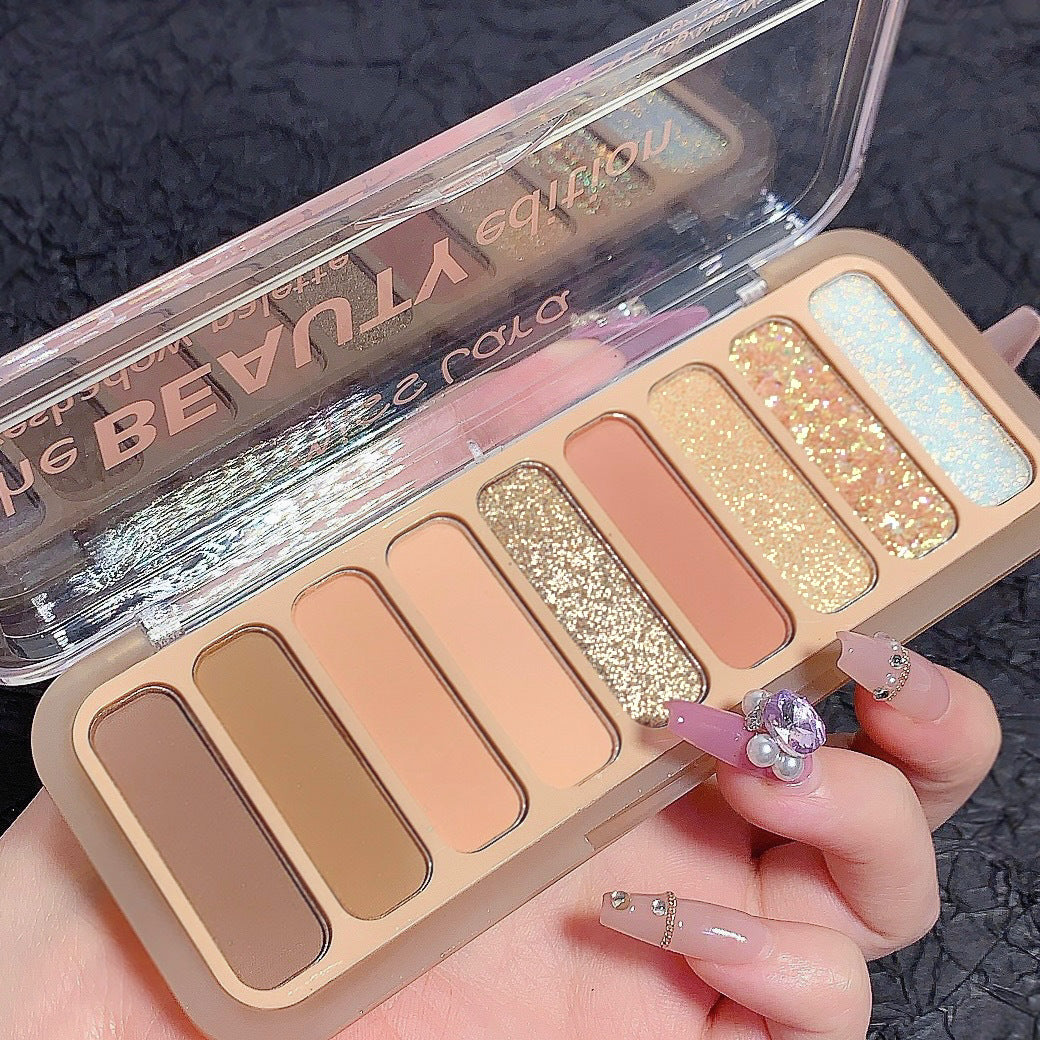 2023 new nine-color eyeshadow palette, daily nude matte pearlescent non-smudged highlighter blush three-in-one