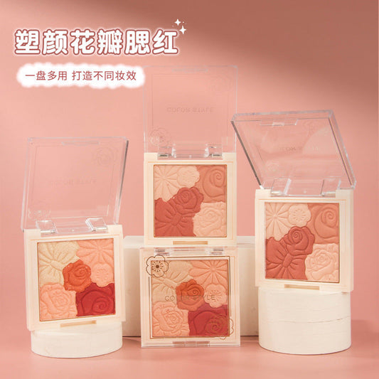 Makeup Blush Palette Natural Contour Highlight All-in-one Palette Matte Pearlescent Embossed Petals Orange Blush Rouge Wholesale