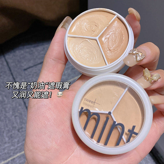 sweet mint three-color concealer covers acne marks, dark circles, spots, tear troughs, foundation cream for students, affordable price 