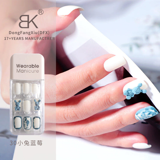 40-108BK wearable nail patch finished product wholesale spring and winter whitening jelly glue wearable nail removable square nail patch